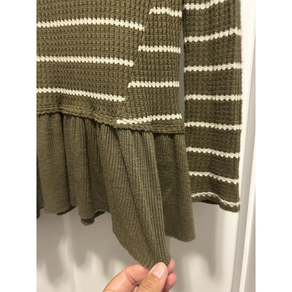 Anthropologie Eri + Ali Small Tallie Peplum Stripe Top Tee Thermal Olive Green - Picture 3 of 5
